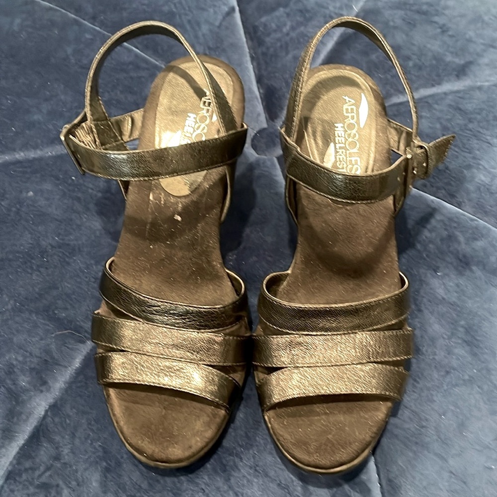 HEELREST BY AEROSOLES BLACK SANDALS 7.5 leather upper